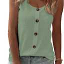 SHEWIN Womens Tank Tops Solid Button Crewneck Sleeveless Summer Tops Loose Fit (Medium, Green)