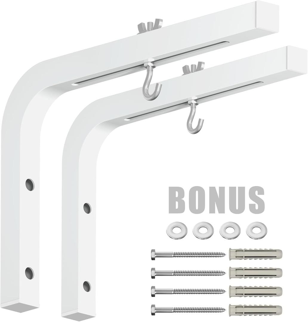 2-Be-Best Universal Projector Screen Mount L-Bracket 11 in Longer Wall Hanging Mount Adjustable Extension with Hook Manual Projector Screen Hanger Max Loading 84 lbs / 38kg White for Office Home
