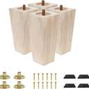 Furniture feet Table Legs Couch Legs Unfinished Square Bed Feet 5 inch Wood Replacement Leg for Furniture Set of 4, Natural (4set, 5in)