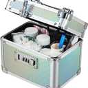 Lockable Medicine Storage Box - Shiny Turquoise Cabinet Med Lock Organizer, 7 * 5.25 * 5.75 Inches Safe Case with Combination Lock for Home, Dorm, Office, or Travel - Mini Size