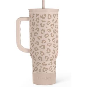SANDJEST Leopard Tumbler with Handle, Insulated Cup Stainless Steel Travel Mug Cup, Gifts for Women Girl on Birthday Christmas, Tan Leopard, 40oz