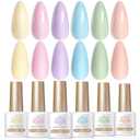 Born Pretty Pastel Gel Nail Polish Set Spring Summer Gel Polish Macaron Candy Sweet Color Gel Polish Easter Soft Pink Yellow Purple Blue Green Colors Collection Nail Art Gift Box 7ML 6PCS