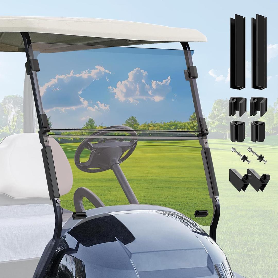 Panglong Club Car Precedent Tinted Windshield with All Windshield Clips, Suitable for 2004-Up Club Car Precedent, Tempo, Onward Golf Carts-37.51" W X 31.89" H, Foldable, Anti-UV and Impact Resistant