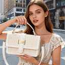 Straw Crossbody Bags for Women, Vegan Leather Summer Handbag Small Trendy Beach Purse