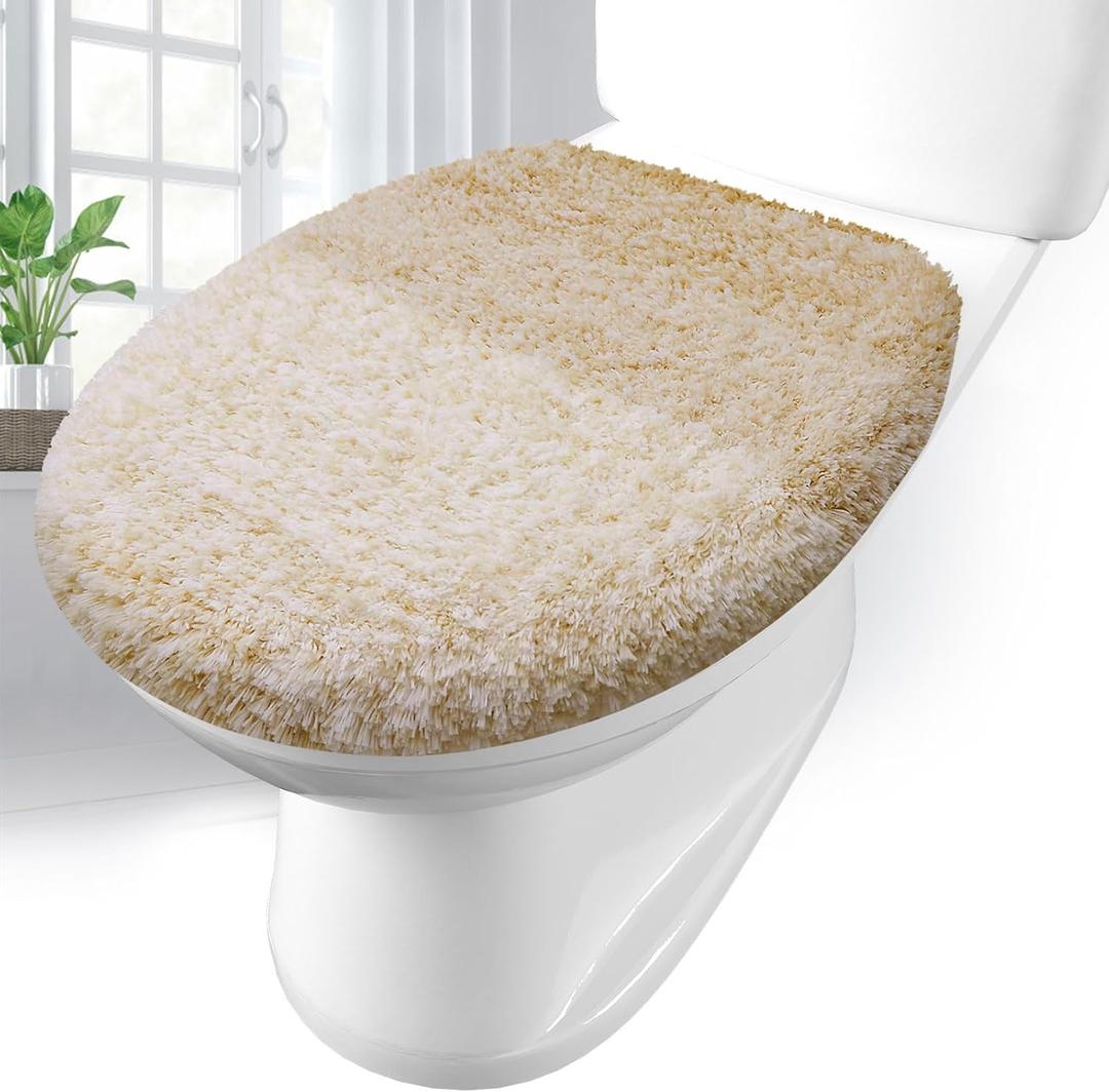 Arotive Soft Microfiber Bathroom Toilet Lid Cover, Machine Washable Seat Covers, 17.5 x 15, Stays in Place Rubber Backing, Fits Most Round, Elongated and Oblong Lids, Accessories Decor, Camel