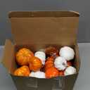 DearHouse 12Pcs Thanksgiving Artificial Pumpkins Set Clearance, Fall Pumpkins with Maple Leaves for Autumn Thanksgiving Holiday Home Decor