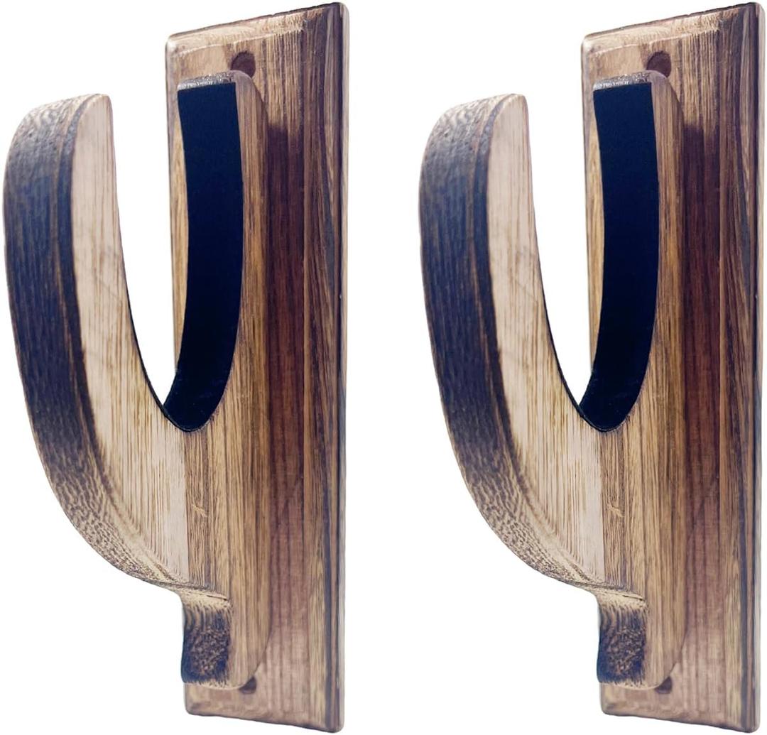 Wooden Curtain Rod Brackets Wood Drapery Rod Holders Brown Wood Support Brackets for 2.2" Curtain Rod with Screws(2 Pack)