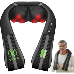 Snailax Cordless Neck Massager with Heat, Rechargeable Shiatsu Neck Back Massager for Pain Relief Deep Tissue, 4D Knead Shoulder Massager Pillow, Gifts/Presents for Mom, Dad, Black (1 Count (Pack of 1))