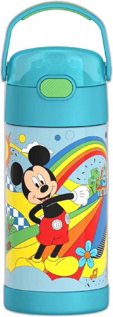 THERMOS FUNTAINER Water Bottle with Straw - 12 Ounce - Kids Stainless Steel Vacuum Insulated Water Bottle with Lid, Mickey Mouse