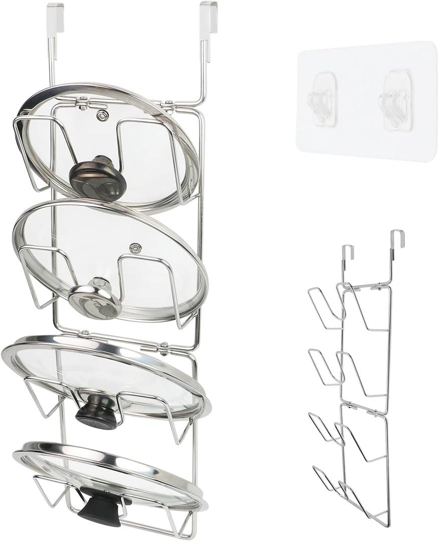 22.75" The-Cabinet Pot Lid Organizer,Silver Cantilever Racking 304 Stainless Steel Pot Cover Support 4 Tier Pot Lids Holders