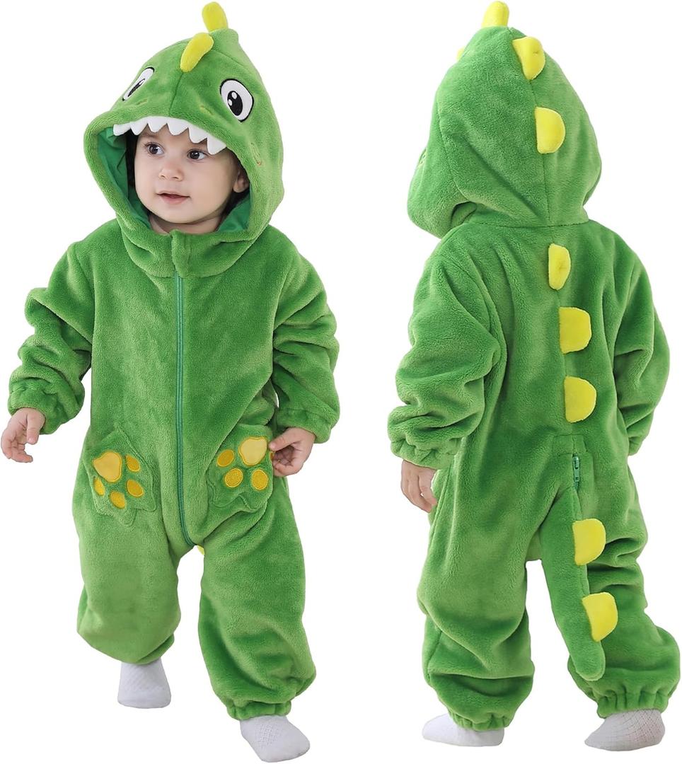 TONWHAR Dinosaur Costume for Toddler Boys & Girls, Cute Baby Animal Romper Halloween Dress Up Onesie (5T, Green)