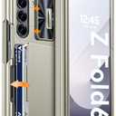 Vizvera for Samsung Galaxy Z Fold 6 Case RFID Wallet with Cards Holder [Hinge Cover] [Camera Cover] Shockproof Silicone Protective Phone Case for Z Fold 6 2024-Natural Titanium