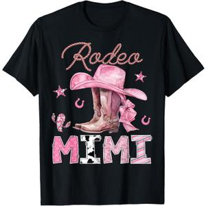 Rodeo Mimi Pink Boots Coquette CowGirl Birthday Party T-Shirt (Black, L)