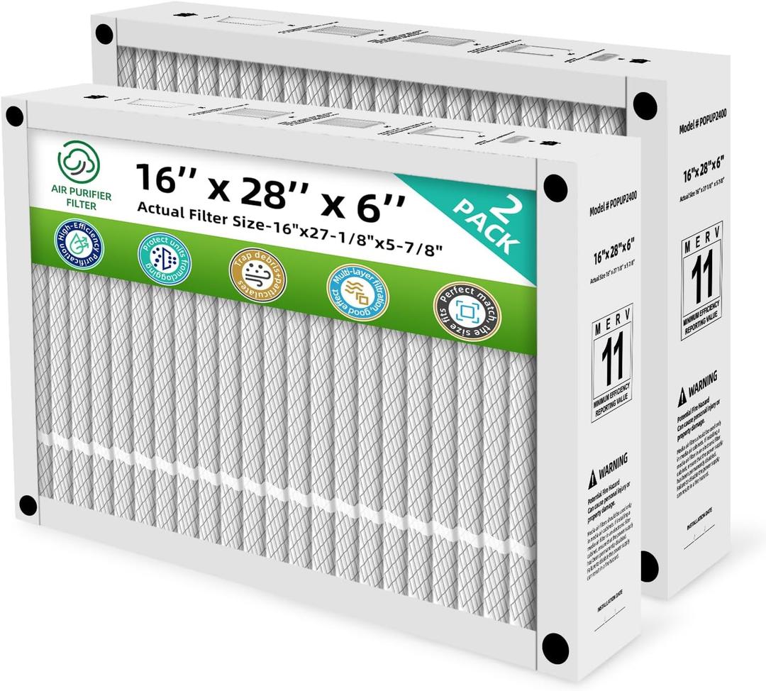 16 x 28 x 6 Furnace Filter Replacement MERV 11 Compatible with Honeywell POPUP2400 HVAC,Foldable (Actual Size: 16 X 27 1/8 X 5 7/8 In) (2-Pack)