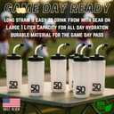 50 Strong 1 Liter BPA-Free Plastic Round Sports Water Bottle with Straw - 6 Pack