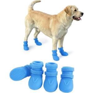 Waterproof Silicone Dog Shoes for Small Medium & Large Dogs, 4 PCS Non Slip Dog Rain Boots with Adjustable Magic Tapes, Paw Protectors Dog Boots for Hot Pavement, Beach, Rain, Hiking(Blue, M)