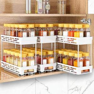 Pull Out Spice Rack Organizer for Cabinet, 3 Packs Slide Out Spice Racks Organizer, Spice Cabinet Organizers, Cabinet Size Need:12'' Highx11'' Deepx5'' Wide, Each Tier Hold 10 Spice Jar - 2 Tier, White