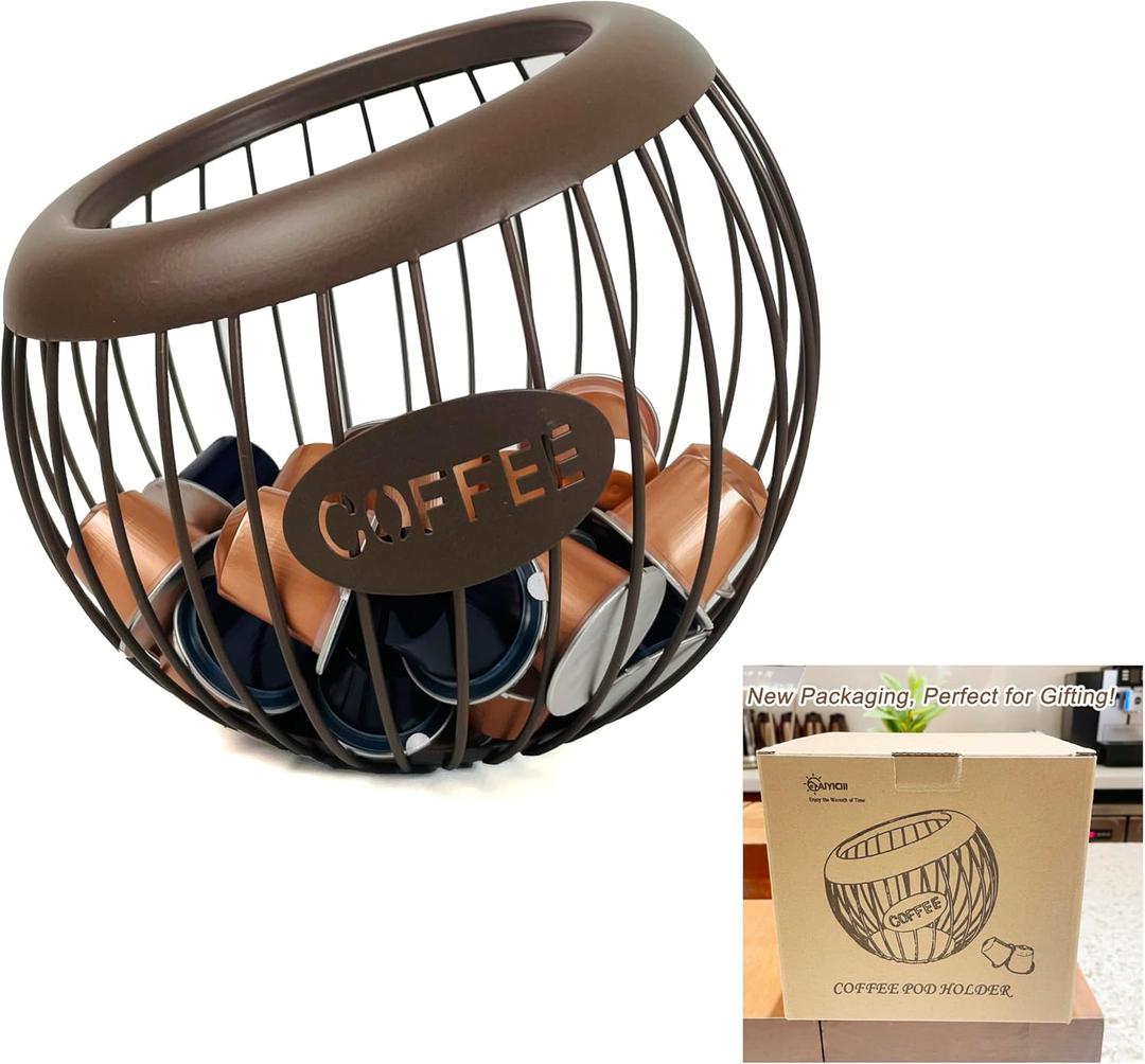 K-Cup Holder, Large Capacity K-Cup Organizer for Counter, Coffee Bar Accessories, Metal Coffee Pods Storage (Brown)