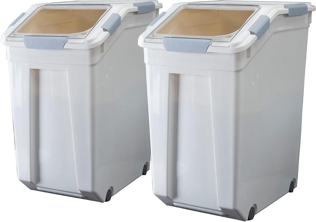 HANAMYA 33 Liter / 50 lbs Rice Storage Container with Measuring Cup, BPA free, For Rice | Grain | Pet Food | Flour, 2 count, White, 11.5"W x 17.6"D x 19.5"H