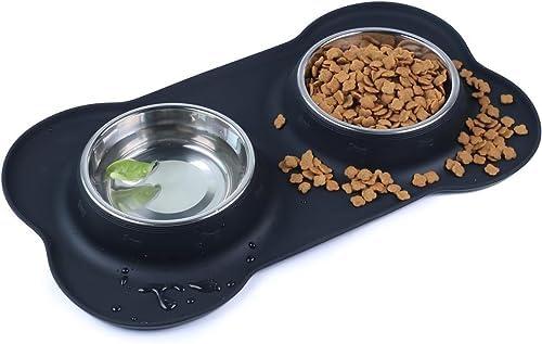 Pet Deluxe Dog Bowls Stainless Steel Bowls with No Spill Skid Resistant Silicone Mat, 24oz 48oz Dog Food and Water Bowl Set Feeder for Small Medium Large Size,Dogs,Cats Pets Puppy Dish
