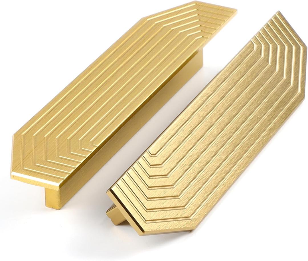 Brass Cabinet pulls Brushed Drawer pulls Modern Gold Cabinet Cabinet Handles Drawer Handles for Dresser (2Pack-5.7inch Polygon)