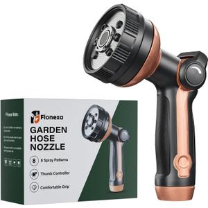 Heavy Duty Garden Hose Nozzle, Metal Water Hose Sprayer with 8 Spray Patterns, Water hose Head with Thumb Control, On Off Valve, for Lawn & Plant Watering, Car & Pet Washing