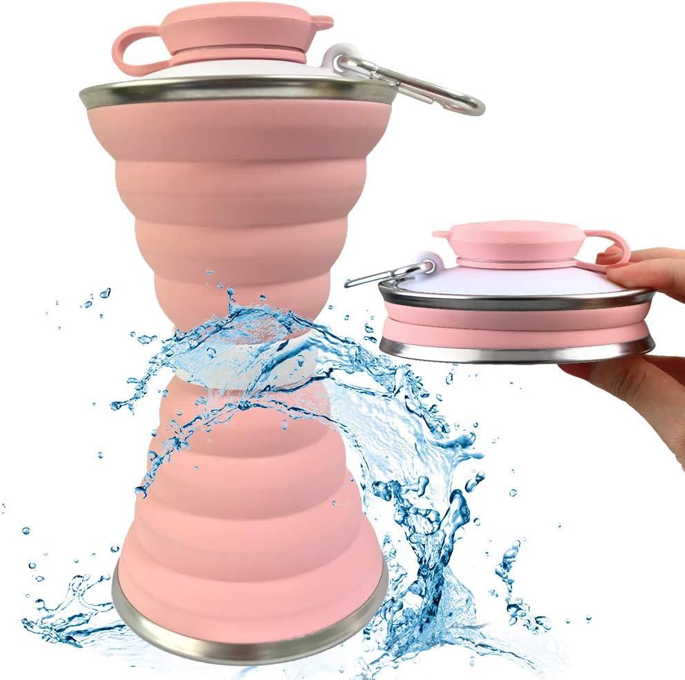 Collapsible Water Bottle, Camping Cup With Carabiner, Reuseable Silicone Foldable Leak Proof Portable Sports Travel Water Bottles For Outdoor, Travel Gym Hiking, BPA Free, Cycling Cups with Carabiner (Pink) Collapsible Water Bottle, Camping Cup With Carabiner, Reuseable Silicone Foldable Leak Proof Portable Sports Travel Water Bottles For Outdoor, Travel Gym Hiking, BPA Free, Cycling Cups with Carabiner (Pink)