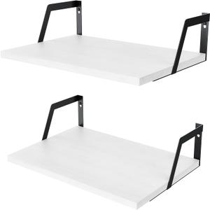 SRIWATANA Floating Shelves Wall Mounted Set of 2 Rustic Wood Shelves with Large Capacity(Washed White)