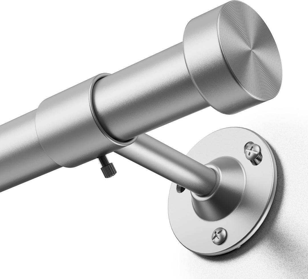 YaFex Heavy Duty Curtain Rods 32-60 Inch, 1 Inch Adjustable Curtain Rod for Windows, Silver Short Window Treatment Rods with Aluminium Finials, Easy Installation