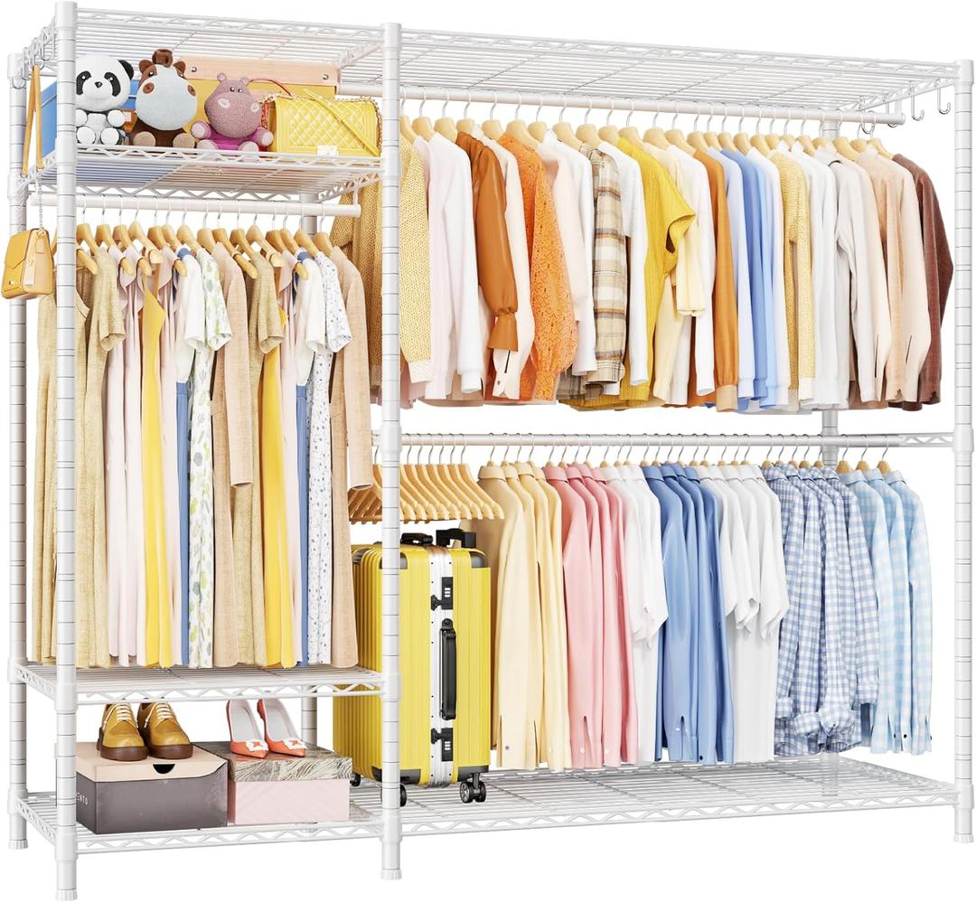 Ulif F7 Plus Garment Rack, Heavy Duty Clothes Rack, Clothing Racks for Hanging Clothes, 6-Tiers Freestanding Portable Closet Storage Rack 68'' W 14.6'' D 76.6'' H, Max Load 850 Lbs, White