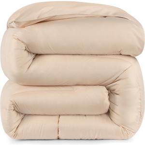 3 Piece Cotton 500 GSM Twin XL Box Stitched Comforter Set Beige Solid Comforter Set with 2 Pillowcase