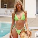 Figninget Bikini Sets for Women 2 Piece Y2K Bikini Halter Side Tie Women's Swimsuits Bathing Suit Green M (M)