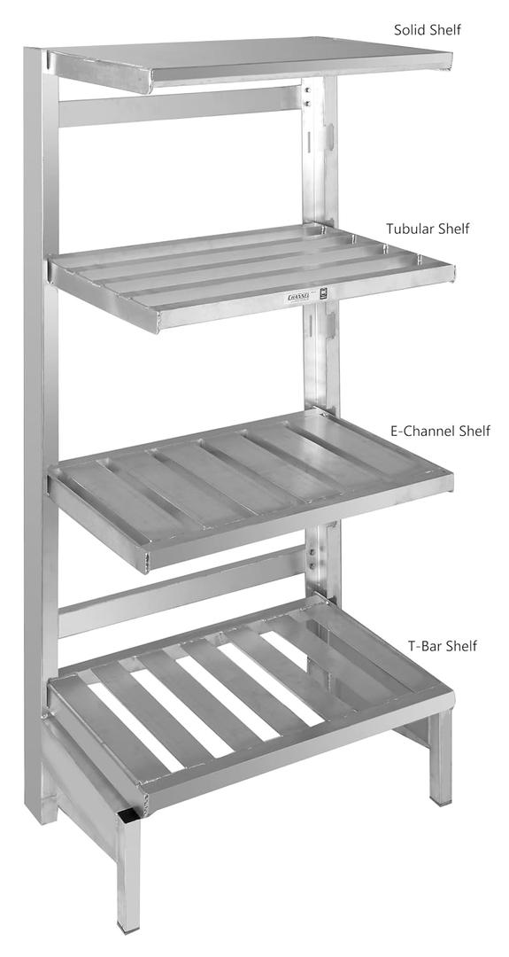 Channel BC2448 Cantilever Shelving, T-bar Shelf, Aluminum Construction, 900 lbs. Capacity, Rust-Proof, Freestanding, Ideal for Walk-in Coolers, Freezers and Dry Storage, 48" W x 24" D, 48" W X 24" D X 2.5" H