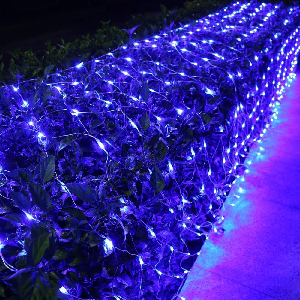 Joomer Christmas Net Lights - 12FT x 5FT 360 LED Plug-in Mesh Lights, Waterproof with 8 Modes, Timer, Connectable for Bushes, Trees, Garden, Outdoor Christmas Decor (Clear Wire, Blue)