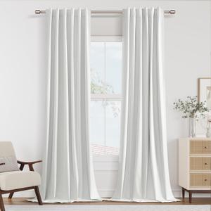 Guken White 100% Blackout Linen Curtains 40 Inch Wide by 96 Inch 2 Panels Set for Living Room Bedroom Back Tab Thermal Insulated Black Out Drapes Room Darkening Window Curtains