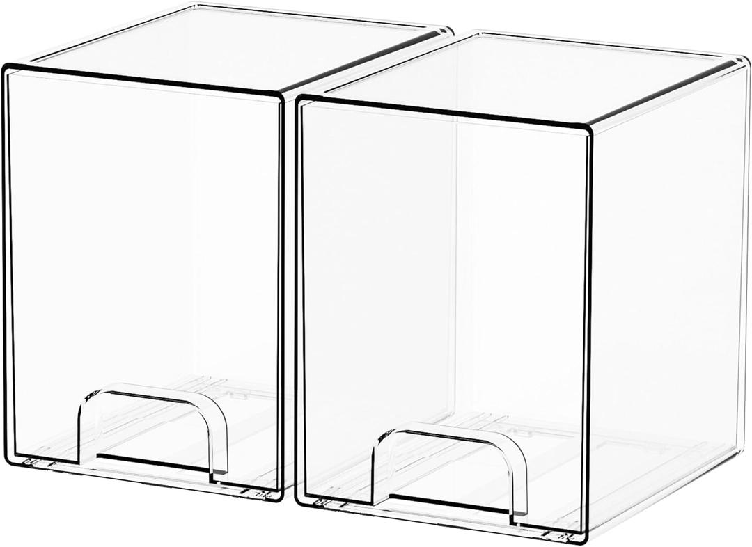 Yieach 2 Pack Clear Stackable Storage Drawers,7.6" H Baby Bottle Organizer,Acrylic Drawer Containers for Cosmetics,Skincare,Beauty Products,Cabinet,Vanity,Kitchen,Under Sink and Bathroom Storage Bins