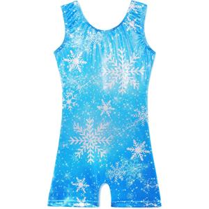 BAOHULU Gymnastics Leotards for Girls Kids Sparkle Tank Biketards with Shorts Dance Outfit (Blue)
