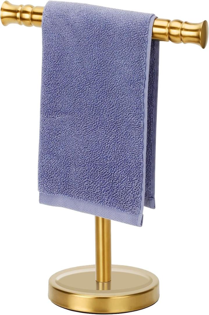 Gold Hand Towel Holder Stand for Bathroom Vanity Countertop SUS304 Stainless Steel T-Shape Free Standing Towel Rack Stand Towel Bar for Bathroom Kitchen