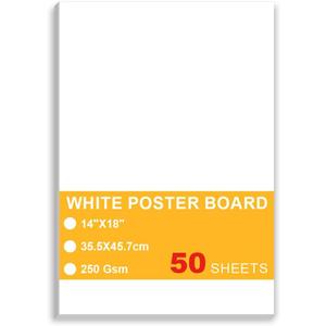 50 Sheets White Poster Board, 14"x18" White Poster Paper, Heavyweight Poster Boards, 250gsm, Blank Poster Board for Art Display, Classroom Use, Craft Project, Presentation, Thickness Vision Board