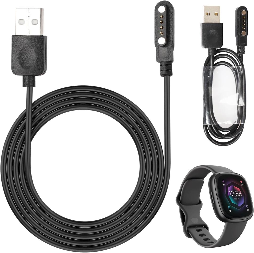Smart Watch Charger Cable, Universal Magnetic SmartWatch Accessories Charger Cable 4 Pin Cord, Charger Contact pin spacing 7.62 mm (1, Black)