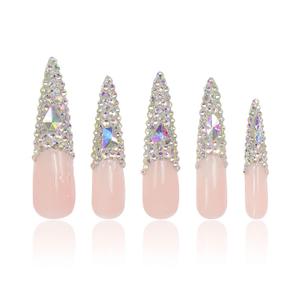 LOVFUL Press on Nails Angel's Tear Rhinestone | Handmade with Full Covered Crystals | Reusable Full Cover Nails | Stiletto Long 2.2 in | H48-M