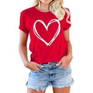 Beopjesk Womens Valentine's Day Graphic Tees Short Sleeve Heart Printed Shirts Blouse Tops (M, Red 1)