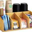 Coffee Station Organizer Condiment Organizer for Countertop Farmhouse Coffee Caddy with Removable Dividers Small Cute Office Bar Accessories for Tea Bags, Pods, Syrup, Cups, and Stirrer