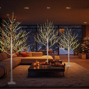 Set of 3 Fairy Lighted Tree 4FT 6FT and 8FT LED Lighted Birch Tree for Decoration Inside and Outside Home Patio Wedding Festival Christmas Decor Warm White