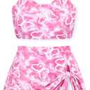 Girls Two Piece Tankini Swimsuit with Skirt Summer Bathing Suit with Chest Pad Swimwear, Size 15-16 Years