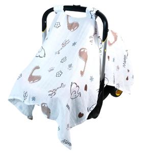 80S Muslin Car Seat Cover for Babies - Soft & Breathable Infant Carrier Canopy, Lightweight Sunshade for Summer, Universal Fit for Baby Boys & Girls (Elephant Giraffe Dinosaur)