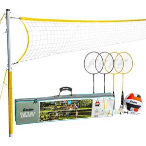 Franklin Sports Volleyball + Badminton Combo Sets - Backyard + Beach Outdoor Volleyball + Badminton Net Set - Portable Badminton + Volleyball Net with Poles - Volleyball, Rackets + Birdies Included