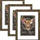 Picrit 16x24 Picture Frame 3 Pack, Brown Poster Frame, Display Poster 12 x 18 with Mat or 16 x 24 without Mat for Horizontal or Vertical Wall Mounting