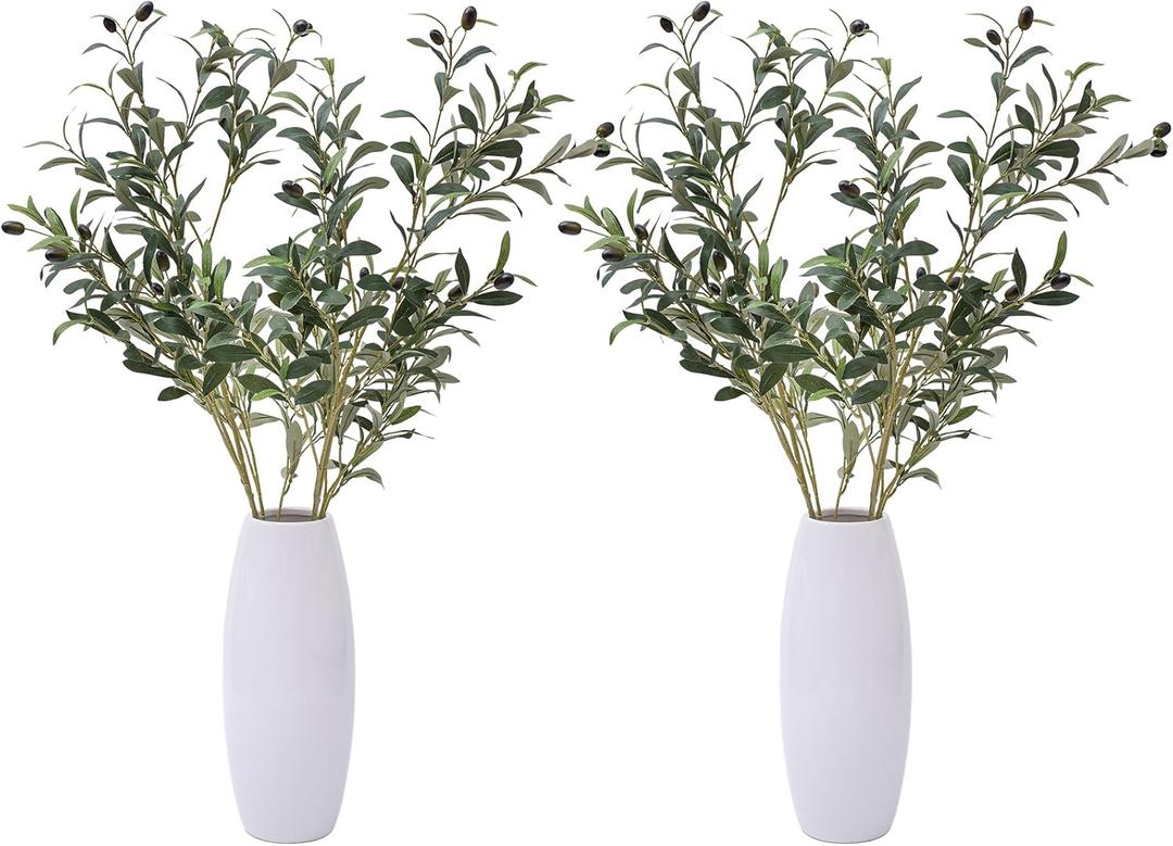 39 Inch Artificial Olive Branches for Vases, Fake Plants Greenery Stems with 222 Leaves Faux Olive Tree Branches Home Decor Indoor 4PCS