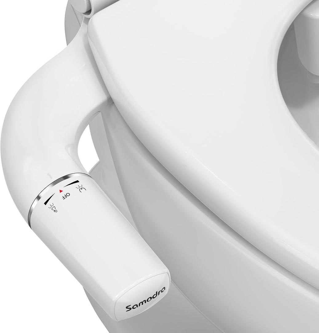 SAMODRA Ultra-Slim Bidet Attachment for Toilet - Dual Nozzle (Frontal & Rear Wash) Hygienic Bidets for Existing Toilets - Adjustable Water Pressure Fresh Water Toilet Bidet - Easy to Install (Silver)